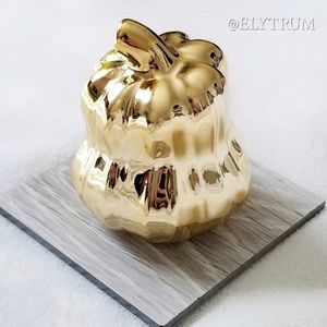 Hello Fall gold ceramic pumpkin decor
